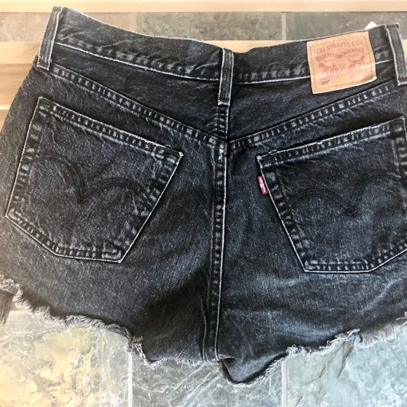 Levi’s 501 Distressed Black Denim Shorts - Picture 3 of 3